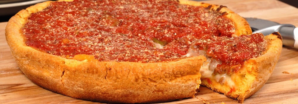Whole Chicago-style pizza