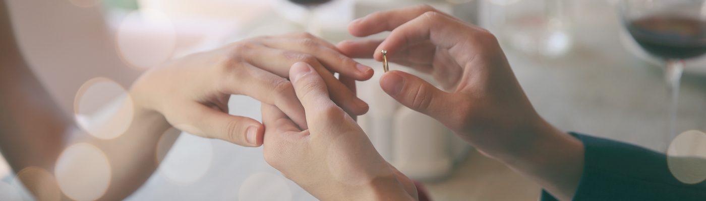Man putting a wedding ring on a woman's finger